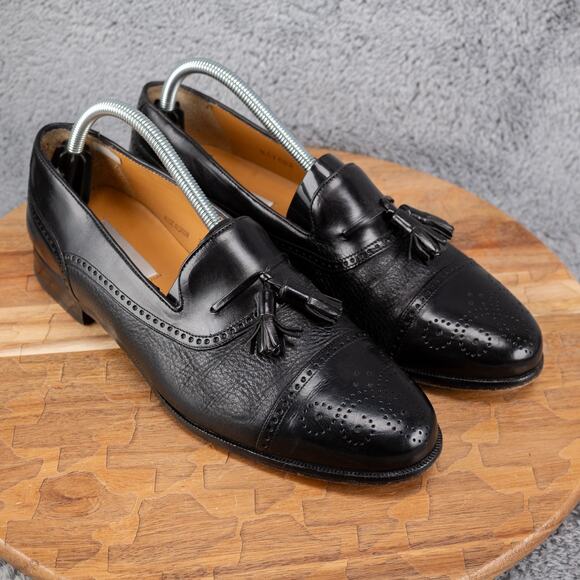 Mezlan Havana Black Dress Shoes Mens 9.5 M Leather Tassel Brogue Cap Toe Loafers - Picture 1 of 9